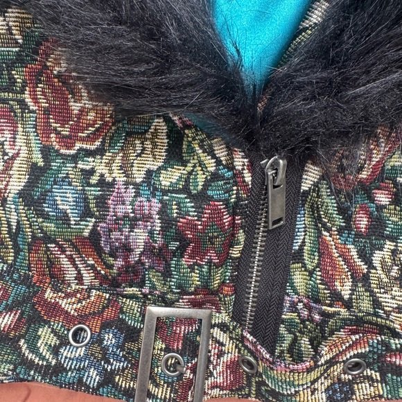 Current Mood Multicolor Floral Teddy Jacket with Black Faux Fur - Picture 4 of 6